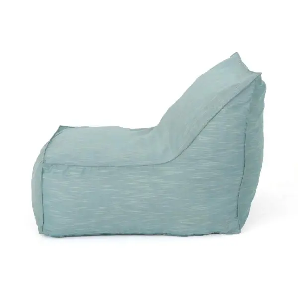 A light blue, fabric bean bag chair with a backrest shown from a side view, perfect for a slumber party, placed against a white background.