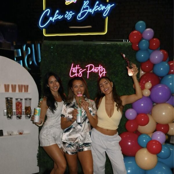 Large Greenery Photo Backdrop with Neon Sign