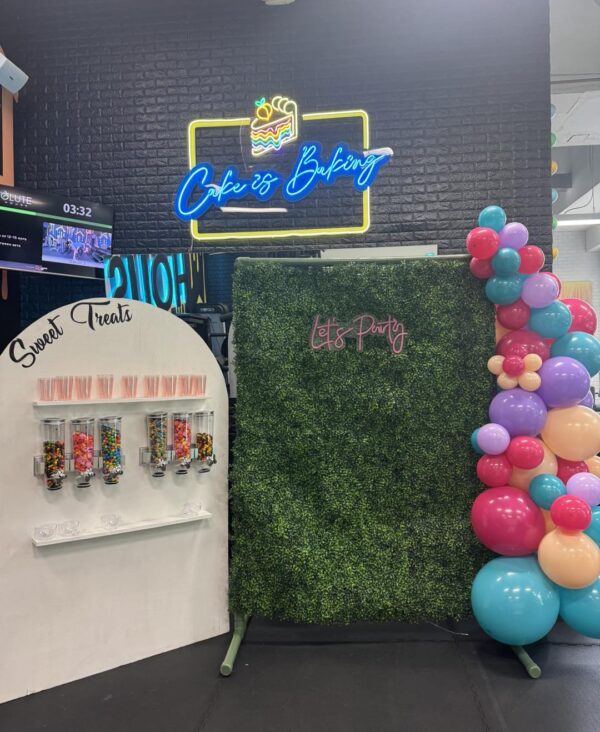 Large Greenery Photo Backdrop with Neon Sign - Image 4