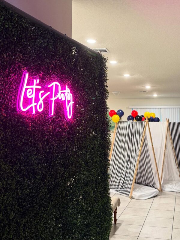 Large Greenery Photo Backdrop with Neon Sign - Image 2